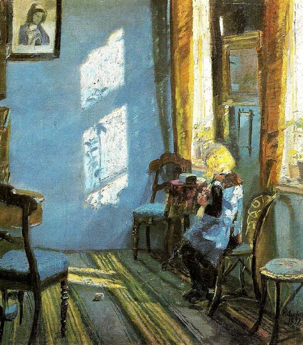 Anna Ancher solskin i den bla stue, helga ancher hakler ibedstemoderens stue China oil painting art